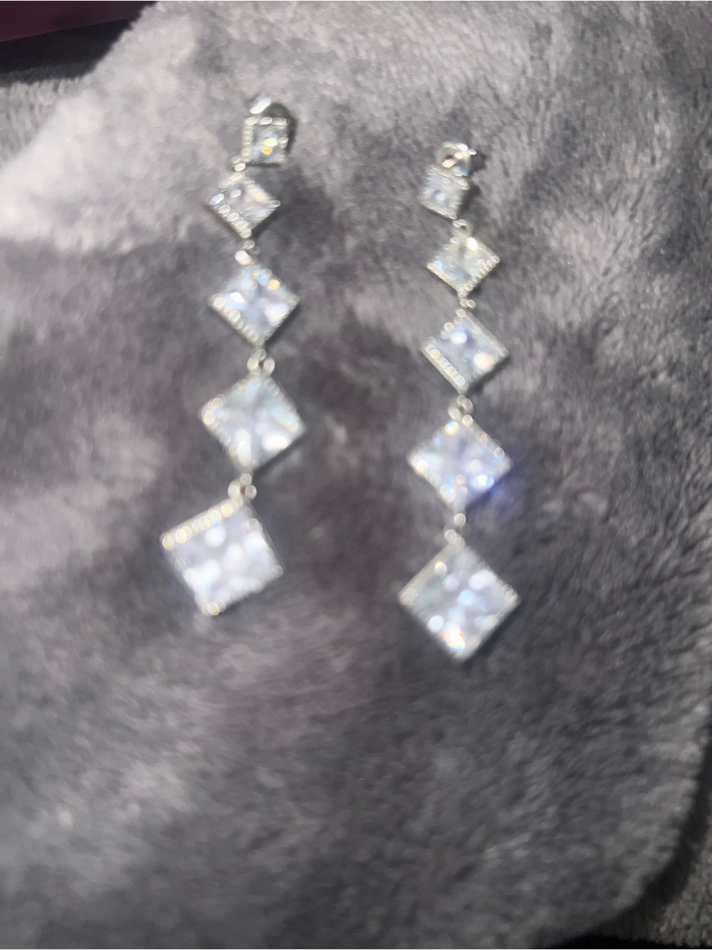 Dazzling Silver Drop Earrings with White Crystal Squares